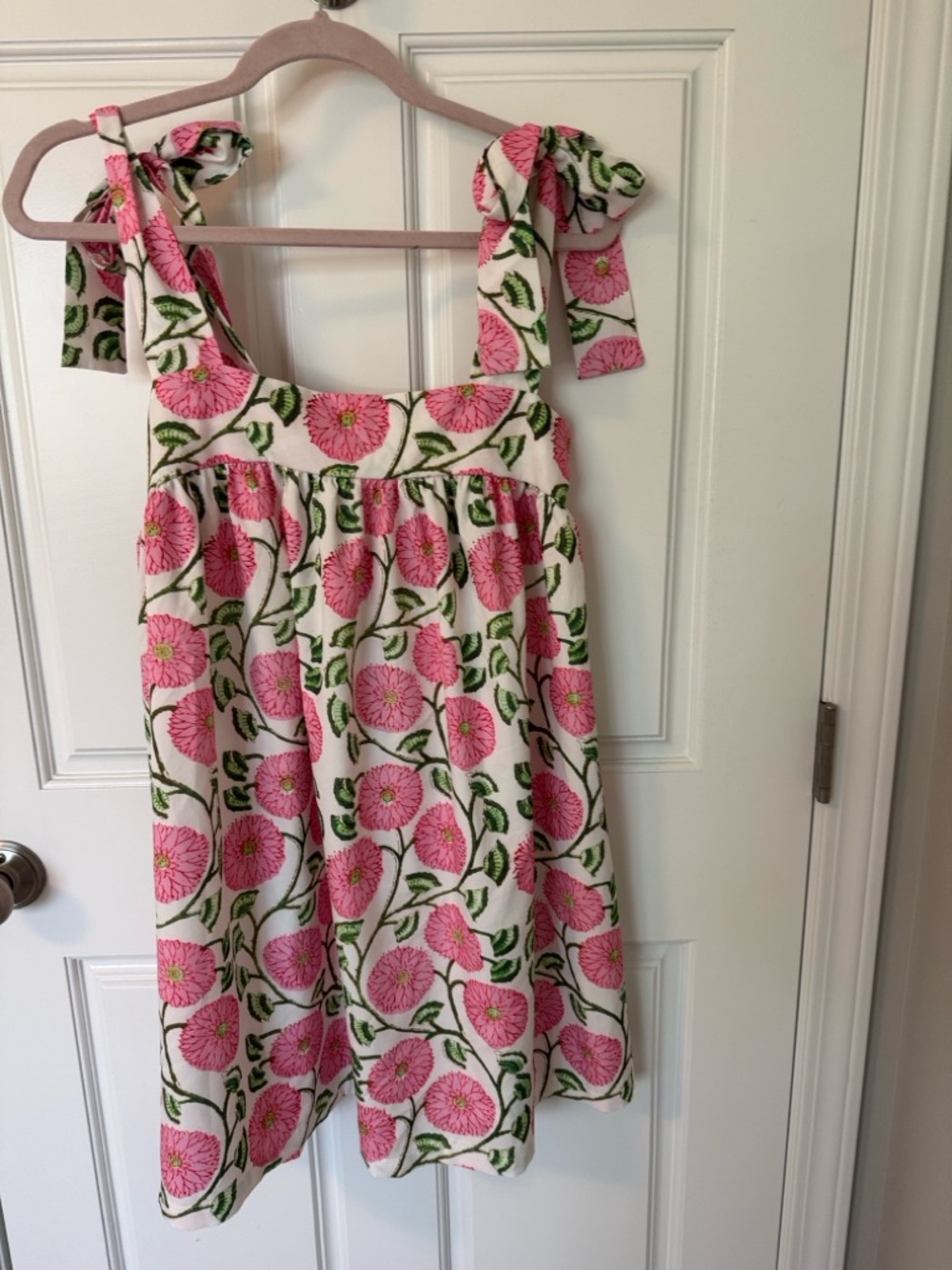 Women’s White Dress with Pink Floral Tie-Strap Sundress